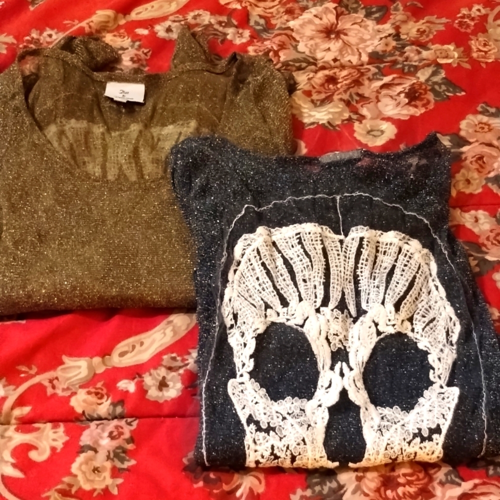 2 Hot & Delicious sheer tops.  Size M long sleeves Gold & Blue